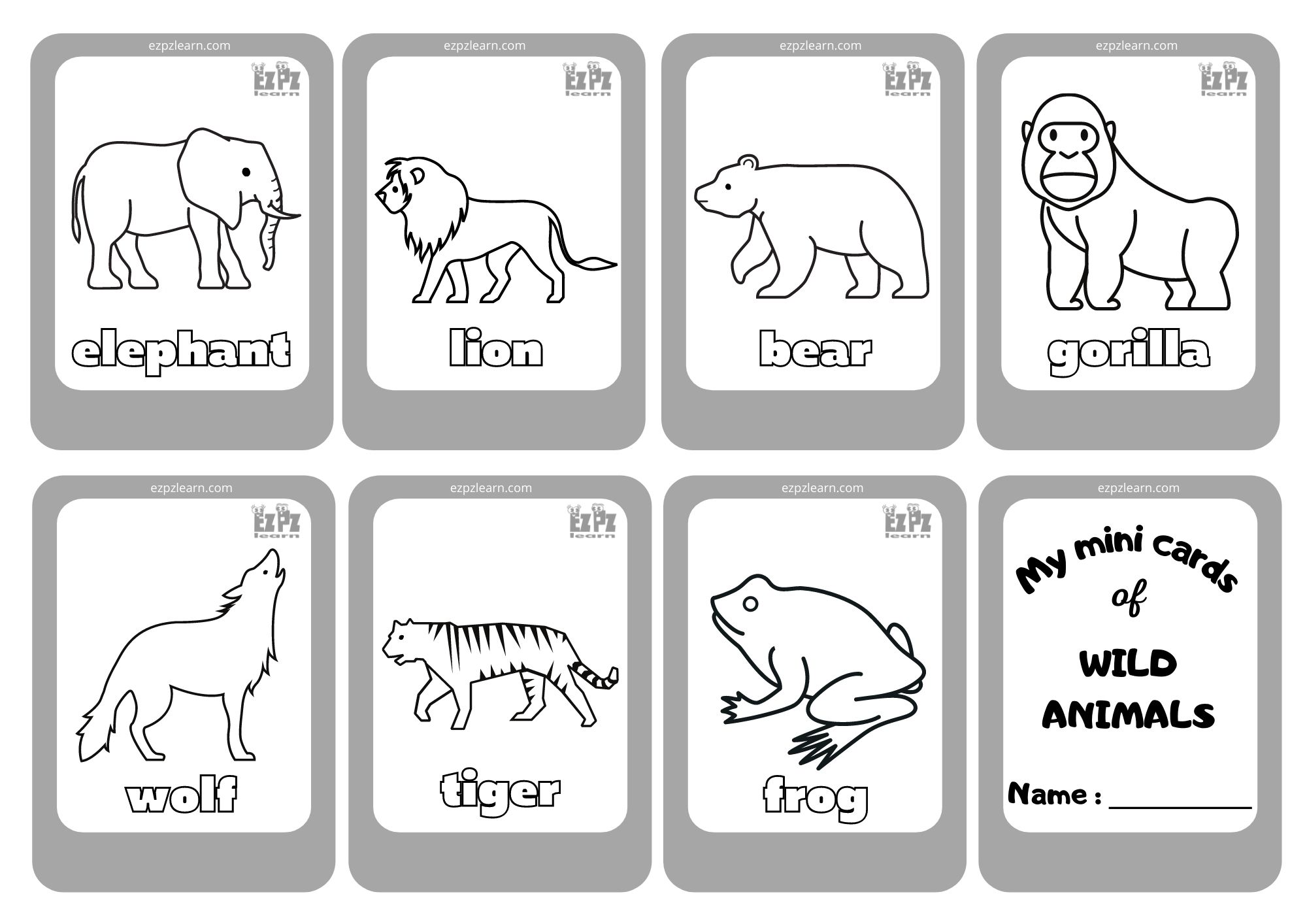 Wild Animals 1 Mini Cards Coloring